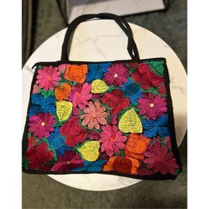 Embroidered Floral Tote